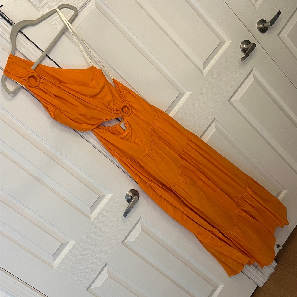 FARM RIO Orange Asymmetrical Tiered Maxi Dress Sz M - NWT!! - Picture 6 of 13